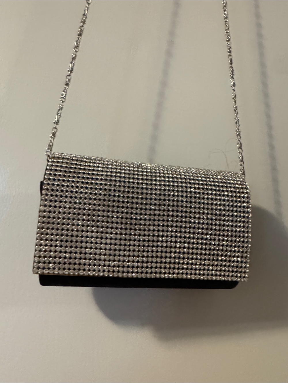 Silver Crystal Mesh Evening Clutch Shoulder Bag